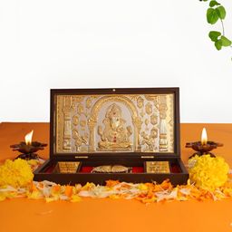 INTERNATIONAL GIFT Gold-Toned Lord Ganesha Religious Idol Showpiece with Charan Paduka-image-86