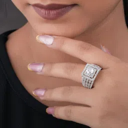 TKRB SALES 925 Silver Rhodium Plated American Diamond Studded Finger Ring-picture-6