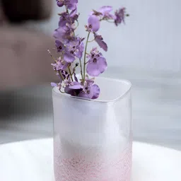 curiocasa Frosty Pink & White Color-Blocked Glass Flower Vase-image-2
