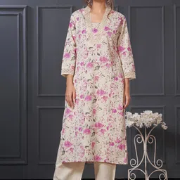 BulBul Women Floral Printed Cotton Kurta with Trousers-picture-31