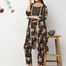 Ethnicity Floral Printed Crop Top With Trousers & Jacket-picture-22