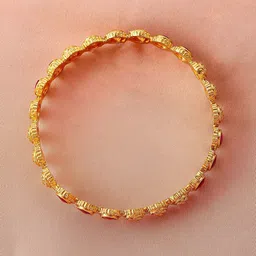 Rubans Set of 2 22K Gold-Plated Ruby Pink Stone & Floral Design Traditional Bangles image 3