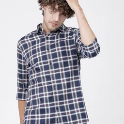 KETCH Men Spread Collar Tartan Checked Cotton Slim Fit Casual Shirt-image-78