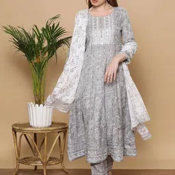 DUMMY SHAPE Women Paisley Printed Panelled Kurta with Trousers & With Dupatta-image-77
