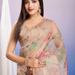 Mitera Floral Sequinned Organza Saree-picture-12