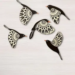 eCraftIndia Set Of 5 Black & Beige Flying Bird Printed Wooden Wall Hanging-21