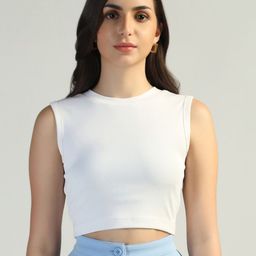 FLY STITCH Women Round Neck Ribbed Crop Top-image-77