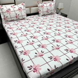Pure Decor Pink & White Floral Queen Bedsheet with 2 Pillow Covers-picture-39