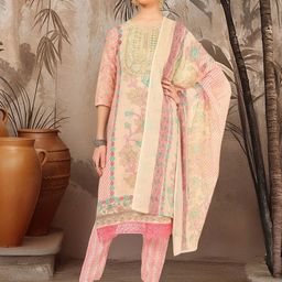 Sangria Floral Printed Sequined Pure Cotton Straight Kurta & Trousers With Dupatta-picture-12