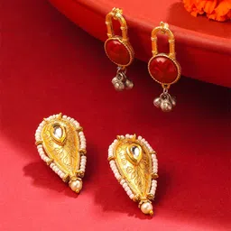 Yellow Chimes Set Of 2 Gold Plated Artificial Stones Studded Contemporary Studs Earrings-12