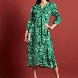 all about you Floral Print Puff Sleeve Crepe Maxi Midi Dress-image-45