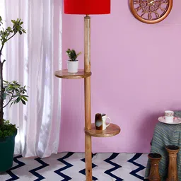 Devansh Red Drum Wooden Shelf Floor Lamp-1