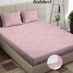 Arrabi Pink & Blue Geometric Printed 310 TC King Fitted Bedsheet Set 2.54 m x 2.03 m-image-99