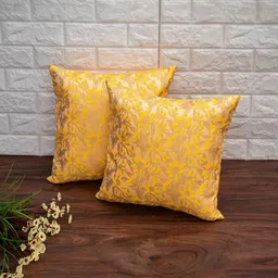 RoyalDeco Yellow & Gold-Toned Set of 2 Ethnic Motifs Square Cushion Covers-20