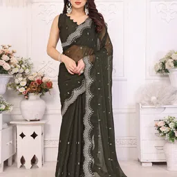 Moda Rapido womenEmbroidered Embellished Pure Chiffon Saree-image-24