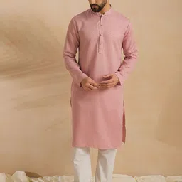 SWAGG INDIA Mandarin Collar Geometric Woven Design Straight Kurta-image-51