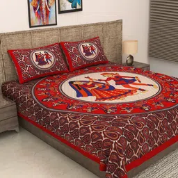 Urban Magic Red & Black Printed 104 TC Cotton Queen Bedsheet Set- 2.35 m x 2.12 m-image-4
