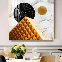 THE NEXT DECOR Unisex Yellow & Grey Sunlit Peaks Glass Finish Square Wall Art-picture-17