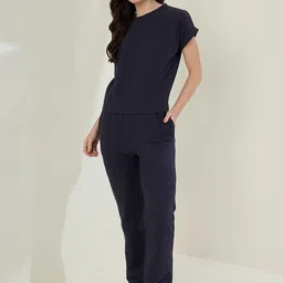 StyleStone Ribbed Pure Cotton Round Neck T-Shirt With Trousers Co-Ords-image-41
