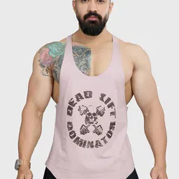 FUAARK Men Pure Cotton Gym & Workout Stringer Vest Deadlift Stringer Beige-S-45