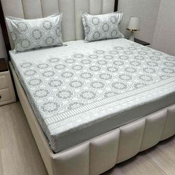 Pure Decor Blue & Grey Ethnic Motifs Queen Bedsheet with 2 Pillow Covers-image-107