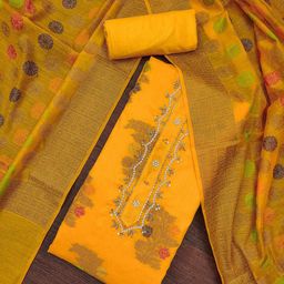 DIVASTRI Floral Woven Design Embellished Banarasi Unstitched Dress Material-image-85