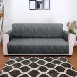 Cortina Grey 5 Pieces Self Design Velvet Reversible Quilted Sofa Cover With Arms-image-23