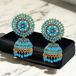 De-Ultimate Gold-Plated Artificial Stones Studded & Beads Beaded Dome Shaped Jhumkas-19