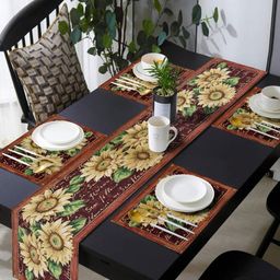 PRAKARTIK 4-Pcs Orange & Green Cotton Floral Printed Rectangle Table Placemats-9
