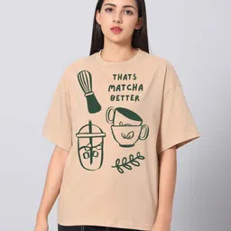 Besick Women Typography Printed Round Neck Cotton Oversized T-shirt-picture-6