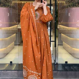 DIVASTRI Floral Printed Pleated Thread Work Anarkali Kurta With Palazzos & Dupatta-1