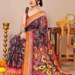 KALINI Ethnic Motifs Poly Chiffon Ikat Saree image 5
