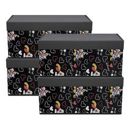 Kuber Industries Black & White 4 Pieces Printed Drawer Organisers With Transparent Lid-49