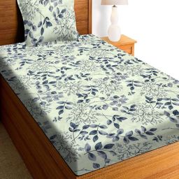 Aura Green & White Printed Microfiber Cotton 144 TC Single Bedsheet Set 2.28 x 1.52 m-image-8