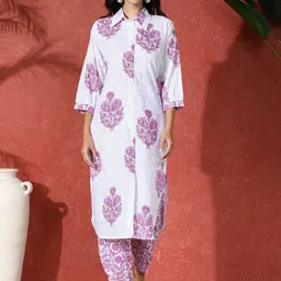 Sangria Floral Printed Pure Cotton Straight Kurta & Trousers Set-picture-50