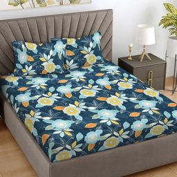 Myntra Elegant Homes Green & White Floral Printed 300 TC King Bedsheet Set 2.50 m X 2.25 m-image-66