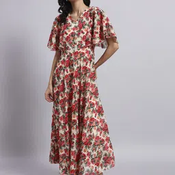 HELLO DESIGN Women Floral Printed Flutter Sleeve Georgette Maxi Dress-image-19