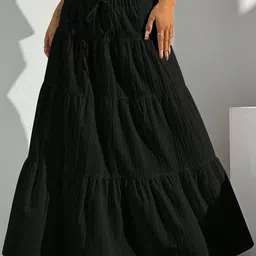 FLOWERVELLY Gathered Flared Maxi Skirt-47