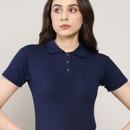 Sugathari Ribbed Shirt Collar Fitted Top-image-83