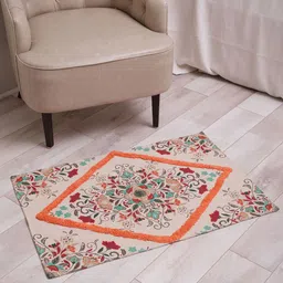 BLANC9 Beige Printed 800 GSM Pure Cotton Bath Rug-1