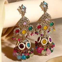 ASMITTA JEWELLERY Gold-Plated Stone Studded Contemporary Drop Earrings-18