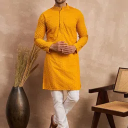 House of Pataudi Embroidered Pure Cotton Straight Kurtas-image-39