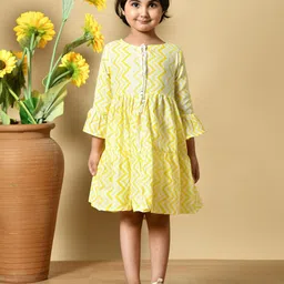 BAESD Girls Chevron Print Tie-Up Neck Bell Sleeve Fit and Flare Cotton Dress-image-11