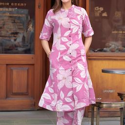 Moda Rapido Women Floral Print Mandarin Collar Straight Kurta with Palazzos-picture-23