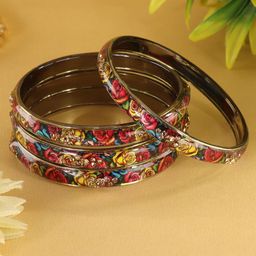 ZULKA Set Of 4 Printed Glass CZ Stone Studded Bangles-image-38