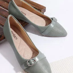 DressBerry Women Pointed Toe Textured Ballerinas with Buckles-5