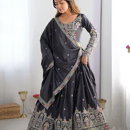Panzora Embroidered Sequinned Semi-Stitched Lehenga & Unstitched Blouse With Dupatta-picture-40