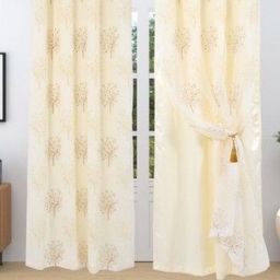 Aura Cream & Brown 2 Pieces Floral Embroidered Window Curtains-picture-5