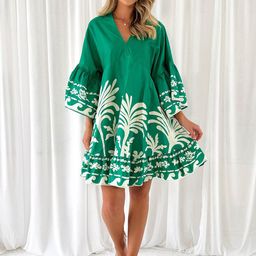 StyleCast Abstract Printed V-Neck Flared Sleeve Empire Dress-image-36