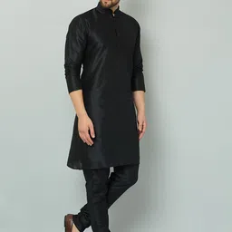 LEMONX Men Regular Thread Work Pure Silk Kurta with Pyjamas image 3